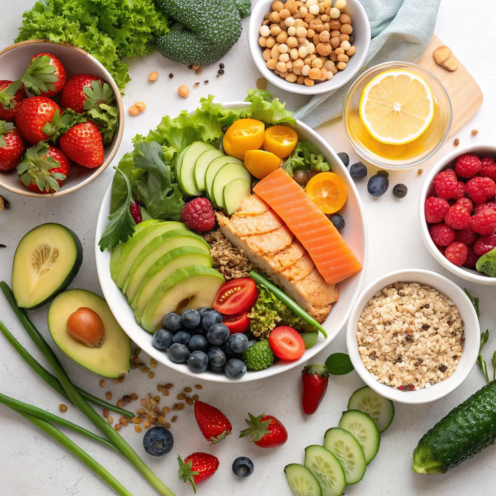 A colorful spread of healthy dietary dishes